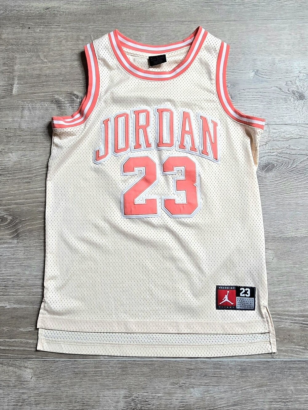 Jordan Kids 23 Basketball Jersey Ivory Peach Coral Size 10-12